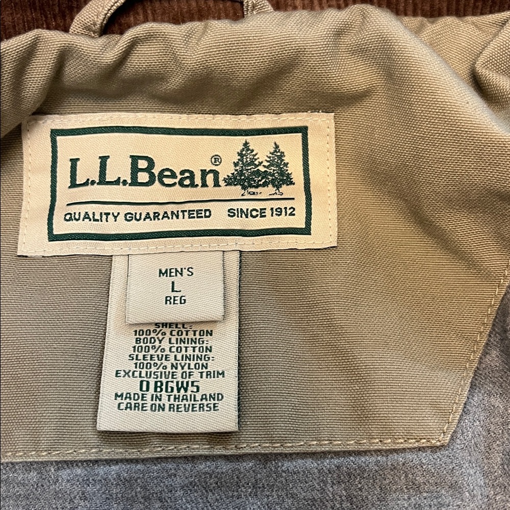 L.L.BEAN MENS COTTON TAN BARN COAT WITH CORDUROY COLLAR SIZE LARGE - Picture 5 of 12